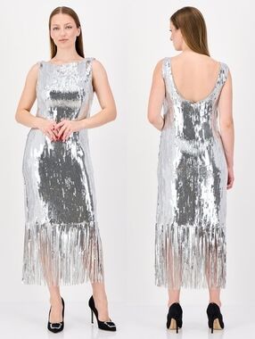 NANETTE LEPORE | Silver Sequin Midi Dress